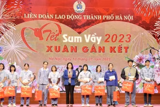 Chương trình “Tết sum vầy” năm 2023 hỗ trợ người lao động của Liên đoàn Lao động thành phố Hà Nội. (Ảnh: nhandan.vn)