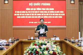 Đại tướng Phan Văn Giang phát biểu chỉ đạo tại buổi làm việc. (Ảnh: Mod)