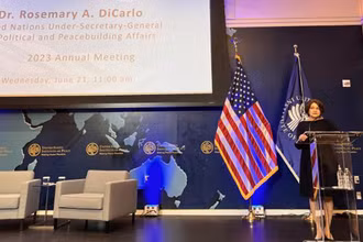 Phó Tổng Thư ký Liên hợp quốc Rosemary DiCarlo tại cuộc họp ACUNS ở Washington, DC, ngày 21/6/2023. (Ảnh: UNIC Washington)