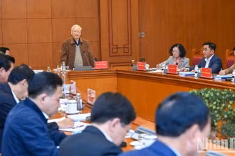 Tổng Bí thư Nguyễn Phú Trọng chủ trì họp Thường trực Ban Chỉ đạo Trung ương về phòng, chống tham nhũng, tiêu cực ngày 22/11/2023 tại Hà Nội. (Ảnh DUY LINH)