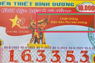 Tờ vé số in sai thông tin của Công ty trách nhiệm hữu hạn một thành viên Xổ số kiến thiết Bình Dương. (ẢNH: VOV)