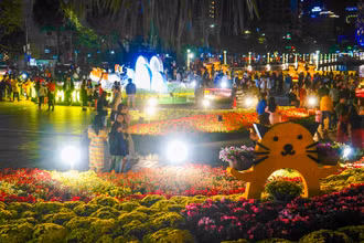 Người dân Đà Nẵng đi dạo đường hoa Xuân.