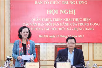 Trưởng Ban Tổ chức Trung ương Trương Thị Mai phát biểu chỉ đạo Hội nghị. (Ảnh: TTXVN) 
