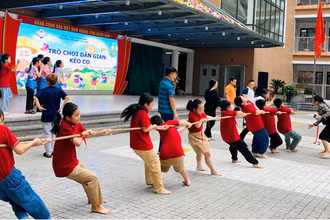 Vận động người dân sinh đủ hai con giúp Việt Nam tận dụng nguồn lực dân số vàng. Trong ảnh: Các em học sinh Trường tiểu học Tân Mai, quận Hoàng Mai, Hà Nội hào hứng tham gia trò chơi dân gian. (Nguồn: http://thtanmai.edu.vn) 