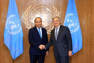 Thủ tướng Nguyễn Xuân Phúc và Tổng Thư ký Liên hợp quốc Antonio Guterres, tháng 9/2018. (Ảnh: VGP/Quang Hiếu) 