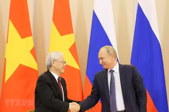 Tổng Bí thư Nguyễn Phú Trọng và Tổng thống Putin tại Sochi, Liên bang Nga, tháng 9/2018. (Ảnh: TTXVN) 