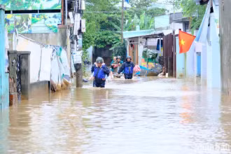 Công an phường Hòa Khánh Nam tiếp tục hỗ trợ di dời dân ra khỏi khu vực ngập sâu tại đường Mẹ Suốt, quận Liên Chiểu, thành phố Đà Nẵng.