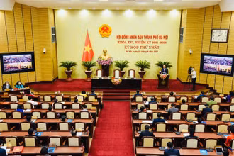 Quang cảnh phiên khai mạc Kỳ họp thứ nhất, Hội đồng nhân dân thành phố Hà Nội khóa 16.