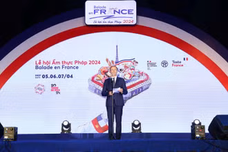 Đại sứ Đặc mệnh toàn quyền Cộng hòa Pháp tại Việt Nam Olivier Brochet phát biểu khai mạc lễ hội.