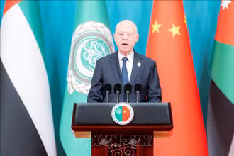 Tổng thống Tunisia Kais Saied trong bài phát biểu ngày 30/5/2024. Ảnh: THX/TTXVN