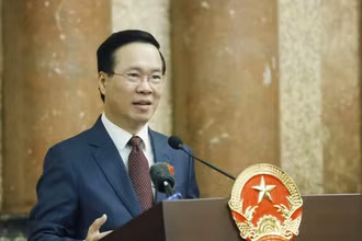 Chủ tịch nước Võ Văn Thưởng, Chủ tịch danh dự của Hội Chữ thập đỏ Việt Nam phát biểu. (Ảnh: TTXVN)