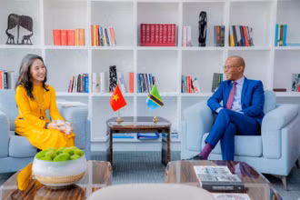 Đại sứ Vũ Thanh Huyền và Bộ trưởng Ngoại giao Tanzania - January Jusuf Makamba.
