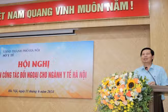 Lãnh đạo Sở Y tế Hà Nội phát biểu ý kiến tại hội nghị.