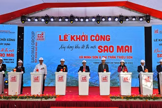 Các đại biểu ấn nút phát lệnh khởi công dự án.
