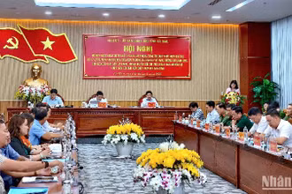 Quang cảnh hội nghị sơ kết chỉ thị đặc thù tại Cà Mau vào chiều 28/3.