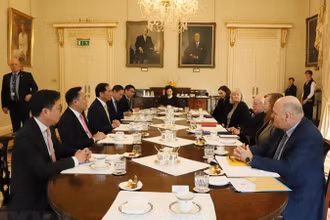 Bộ trưởng Ngoại giao Bùi Thanh Sơn hội kiến Tổng thống Ireland Michael D. Higgins. Ảnh: TTXVN