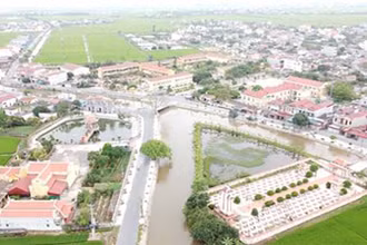 Một góc xã nông thôn mới Xuân Hòa (huyện Xuân Trường, tỉnh Nam Định) nhìn từ trên cao.