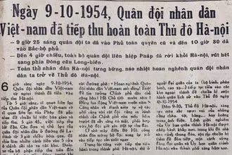 [Báo Nhân Dân, ngày 11-12/10/1954): Quân đội nhân dân Việt Nam đã tiếp thu hoàn toàn Thủ đô Hà Nội