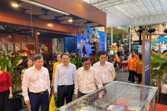 Các đại biểu tham quan trưng bày tại buổi khai mạc.