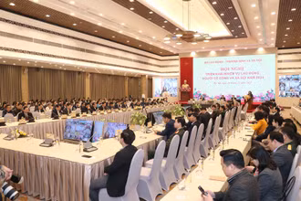 Toàn cảnh hội nghị trực tuyến Triển khai nhiệm vụ lao động, người có công và xã hội năm 2024.