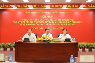 Các đồng chí lãnh đạo PVN chủ trì Hội nghị Ban Chấp hành Đảng bộ Tập đoàn lần thứ XVIII.
