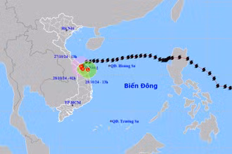 Vị trí và hướng di chuyển của bão số 6. (Nguồn: nchmf.gov.vn)