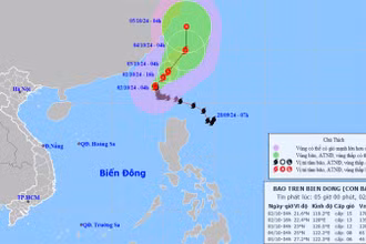 Vị trí và hướng di chuyển của bão số 5. (Nguồn: nchmf.gov.vn)