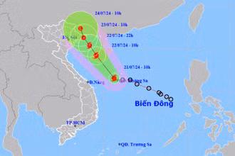 Vị trí và hướng di chuyển của bão số 2 lúc 10 giờ ngày 21/7. (Nguồn: nchmf.gov.vn)