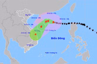 Vị trí và hướng di chuyển của bão số 7 lúc 10 giờ ngày 9/11. (Nguồn: nchmf.gov.vn)