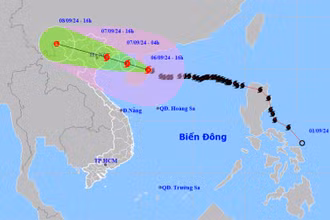 Vị trí và hướng di chuyển của bão số 3. (Nguồn: nchmf.gov.vn)