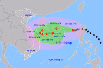 Vị trí và hướng di chuyển của bão số 6. (Nguồn: nchmf.gov.vn)