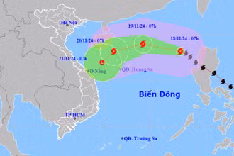 Vị trí và hướng di chuyển của bão số 9. (Nguồn: nchmf.gov.vn)