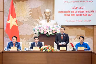 Phó Chủ tịch Quốc hội Nguyễn Đức Hải gặp mặt các doanh nhân trẻ khởi nghiệp xuất sắc năm 2024. (Ảnh: Báo đại biểu nhân dân)