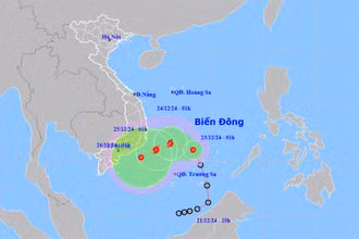 Vị trí và hướng di chuyển của áp thấp nhiệt đới. (Nguồn: nchmf.gov.vn)