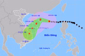 Vị trí và hướng di chuyển của bão số 7. (Nguồn: nchmf.gov.vn)