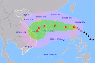 Vị trí và hướng di chuyển của bão Trà Mi. (Nguồn: nchmf.gov.vn)