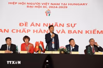 Ông Vũ Quý Dương, Chủ tịch Hiệp hội người Việt Nam tại Hungary phát biểu ở đại hội. (Ảnh: TTXVN)