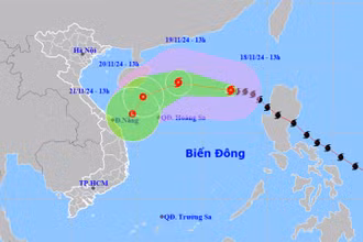 Vị trí và hướng di chuyển của bão số 9. (Nguồn: nchmf.gov.vn)