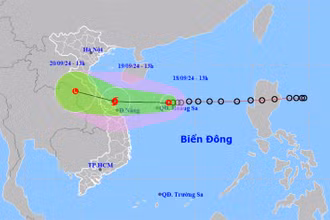 Vị trí và hướng di chuyển của áp thấp nhiệt đới. (Nguồn: nchmf.gov.vn)