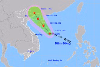 Vị trí và hướng di chuyển của áp thấp nhiệt đới. (Nguồn: nchmf.gov.vn)