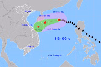 Vị trí và hướng di chuyển của bão số 9. (Nguồn: nchmf.gov.vn)