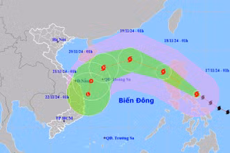 Vị trí và hướng di chuyển của bão Man-yi. (Nguồn: nchmf.gov.vn)