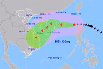 Vị trí và hướng di chuyển của bão số 7 lúc 7 giờ ngày 8/11. (Nguồn: nchmf.gov.vn)