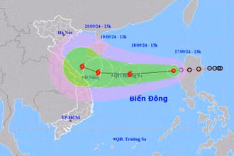 Vị trí và hướng di chuyển của áp thấp nhiệt đới lúc 13 giờ. (Nguồn: nchmf.gov.vn)