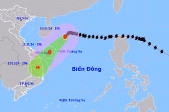 Vị trí và hướng di chuyển của bão số 7 lúc 19 giờ ngày 10/11. (Nguồn: nchmf.gov.vn)