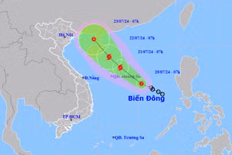 Vị trí và hướng di chuyển của áp thấp nhiệt đới. (Nguồn: nchmf.gov.vn)