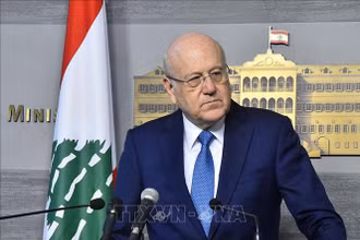 Thủ tướng Liban Najib Mikati phát biểu tại cuộc họp nội các ở Beirut. Ảnh: AFP/TTXVN