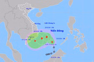 Vị trí và hướng di chuyển của áp thấp nhiệt đới. (Nguồn: nchmf.gov.vn)