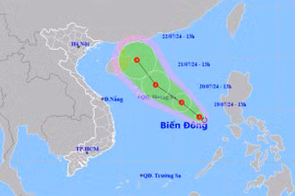 Vị trí và hướng di chuyển của áp thấp nhiệt đới. (Nguồn: nchmf.gov.vn)