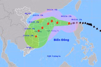 Vị trí và hướng di chuyển của bão số 7 lúc 13 giờ ngày 8/11. (Nguồn: nchmf.gov.vn)
